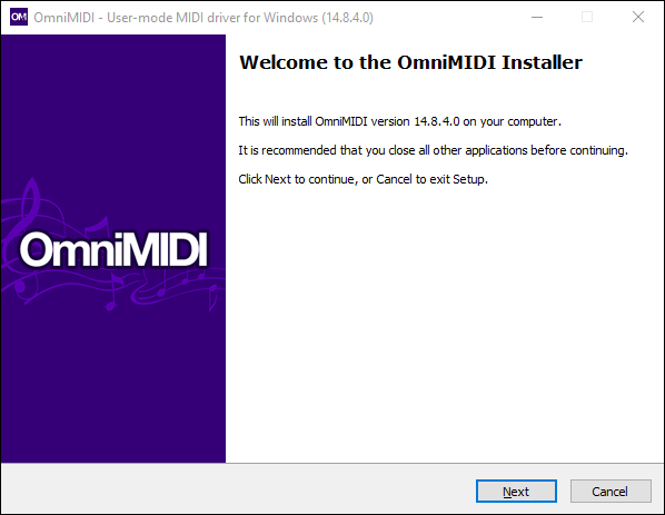 Start page of installer